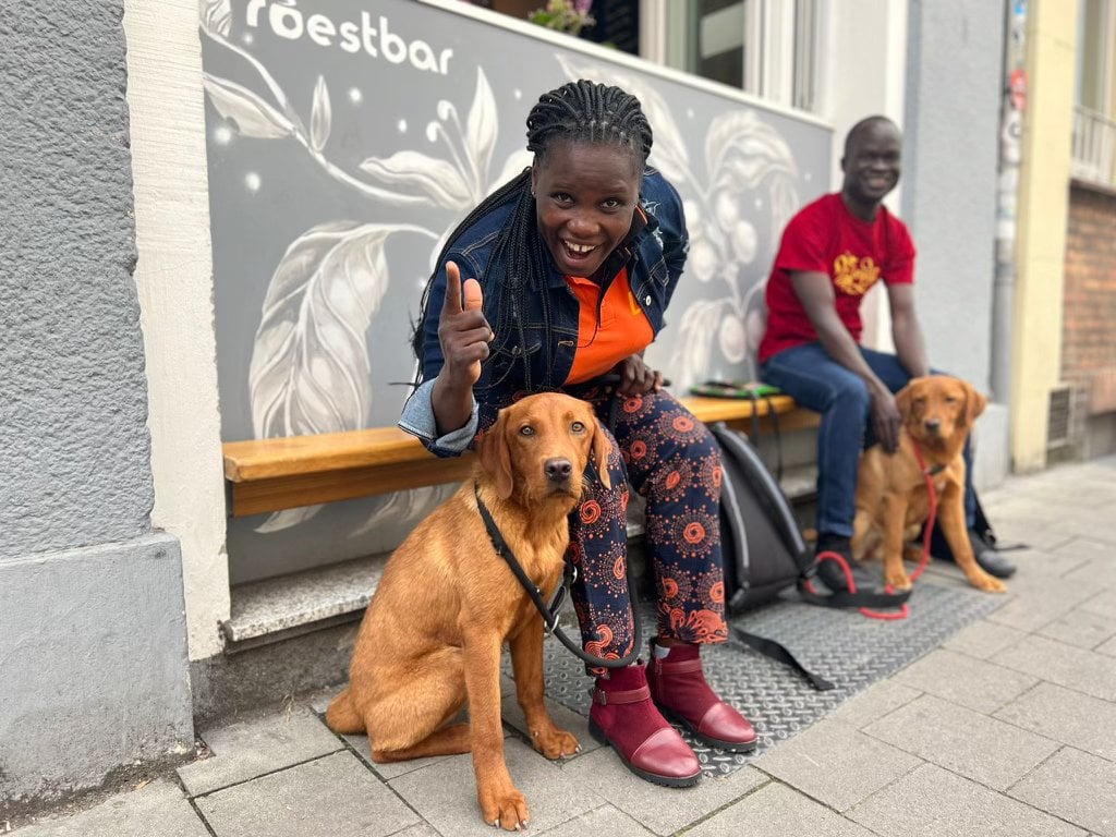 Zwei ausgebildete Labrador Therapiehunde lernen ihre neuen Halter kennen bevor es ins Lichtstrahl Projekt nach Uganda geht.